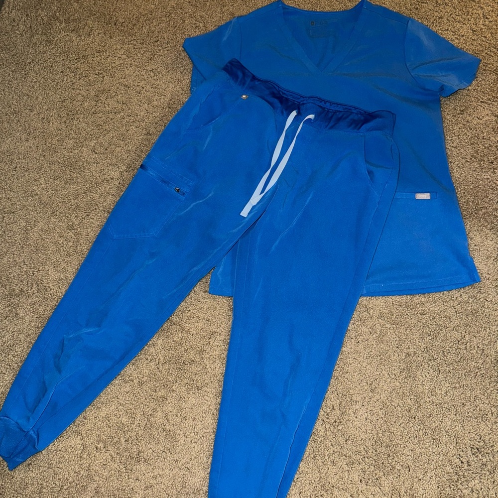 Blue Scrub Set with Jogger Pants